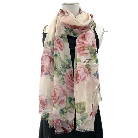 Dolce & Gabbana Floral Printed luxury lightweight silk scarf Shawl Pink Multi - Picture 4 of 11